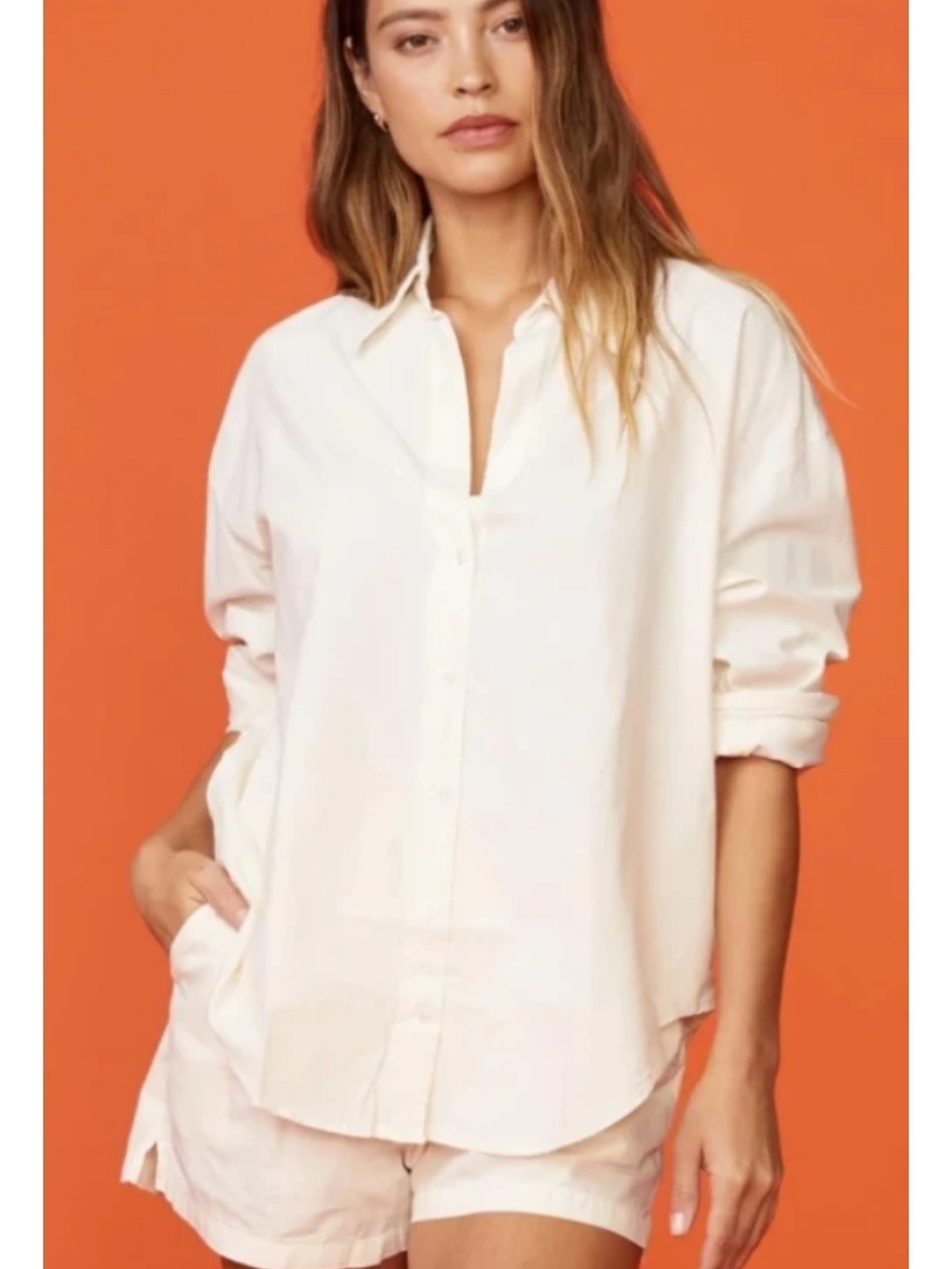 Monrow Ivory Relaxed Button-Down Shirt
